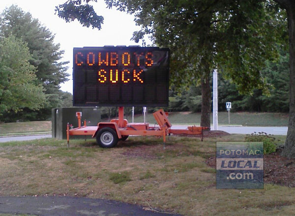 Someone tampered with the variable message board sign at Canterbury Woods swimming pool in Lake Ridge.