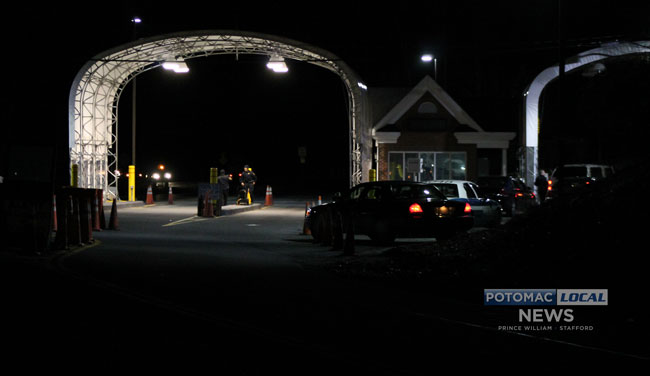 Security at Quantico's main gate remains tight as no one is allowed on or off base. [Photo: Uriah Kiser / Potomac Local News]
