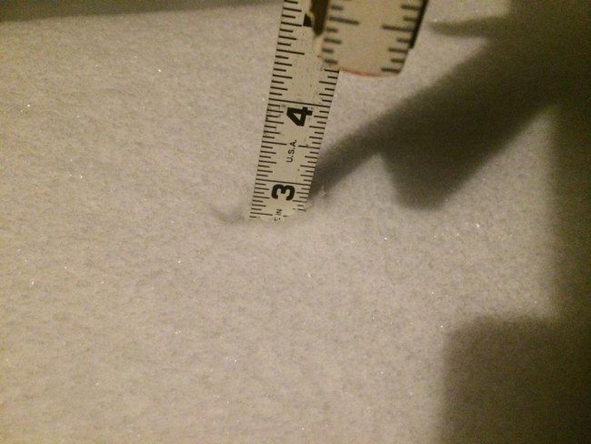 It looks like three inches in Lake Ridge. Thanks to Sara Lima who shared her photo on our Facebook page.