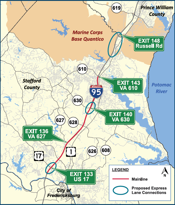 Construction Around I 95 Express Lanes Fredericksburg Extension To   Fred Ex 