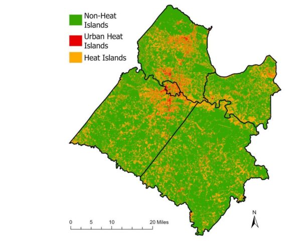 Figure 1 Map of Urban Heat Islands from FOR's GIS Technician, Sarah Kerner