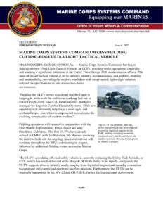 MCSC Release 3   Marine Corps Systems Command Begins Fielding Cutting